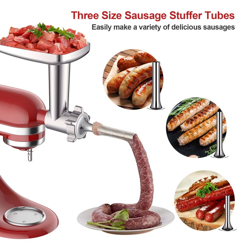Cofun Metal Meat Grinder Attachment for KitchenAid Stand Mixers, Food Grinder Attachment Includes 4 Grinding Plates, 3 Sausage Stuffer Tubes, 2 Grinding Blades, Grinder and Sausage Stuffer by COFUN - Image 4